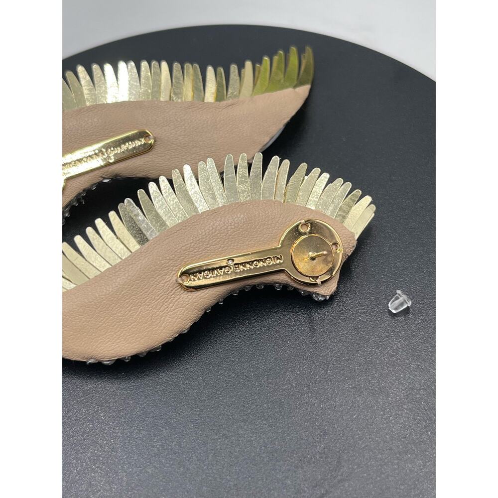Mignonne Gavigan Gold White Metallic Madeline Large Leather Sequins Wing Earring - Picture 13 of 15